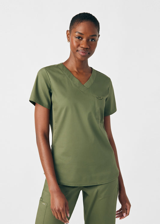 ProFlex 2-Pocket V-Neck Top  | Olive Moss