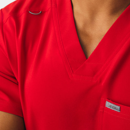Forward 4-Pocket V-Neck Top  | Red