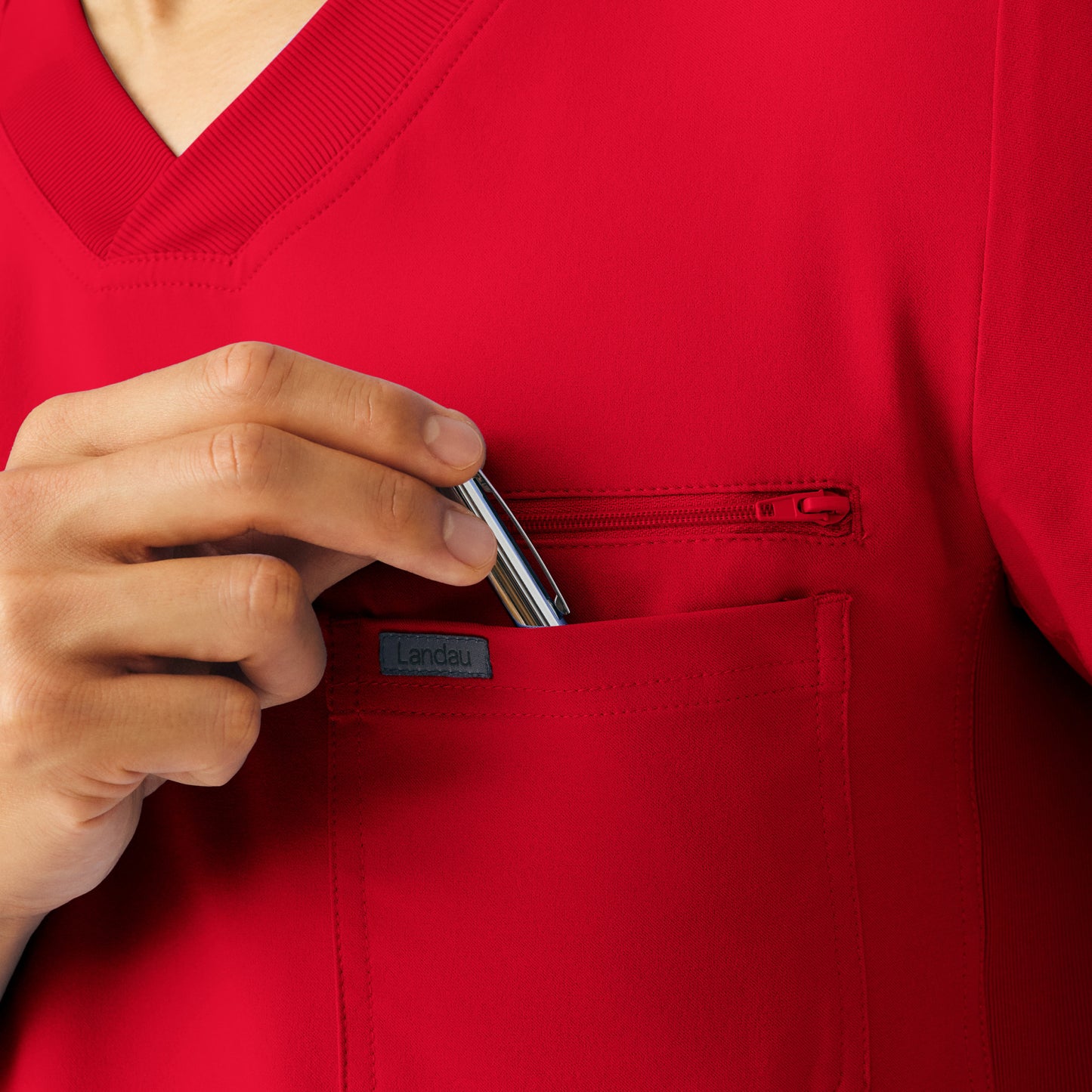 Forward 2-Pocket V-Neck Top  | Red