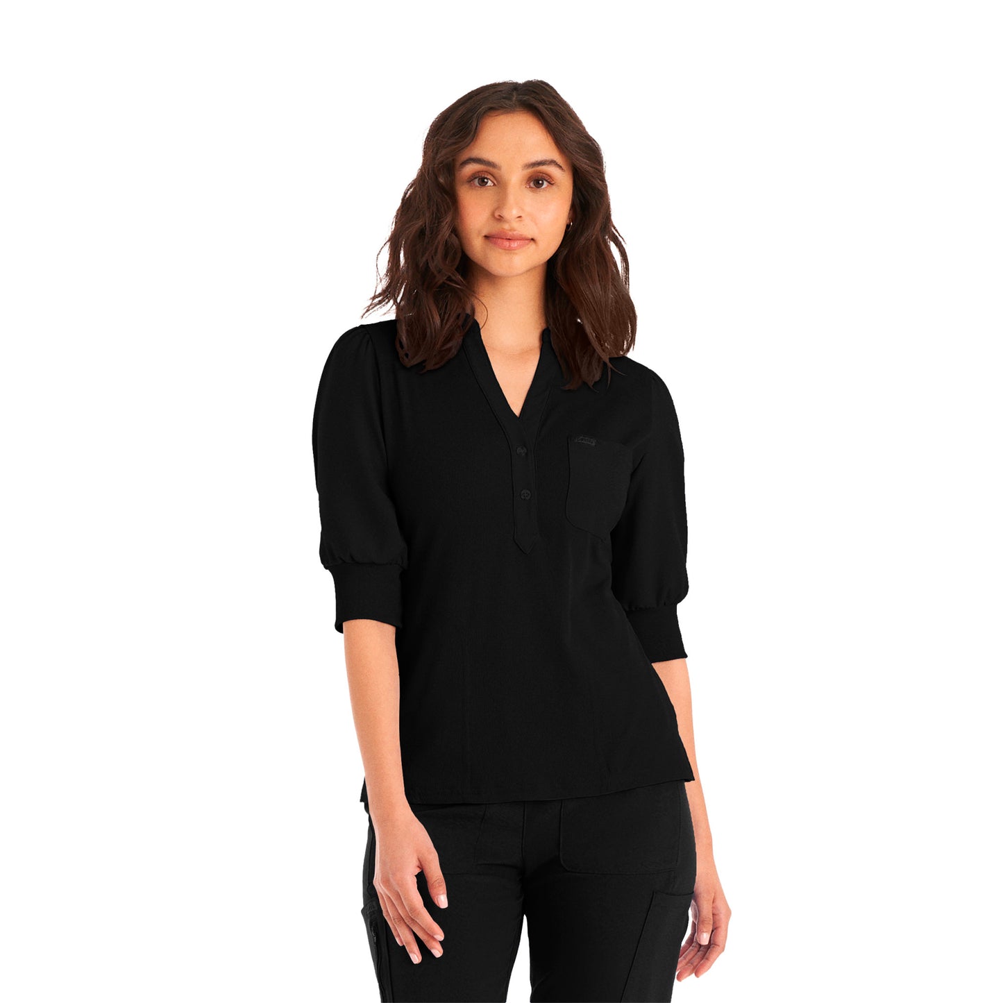 Forward 3-Pocket Y-Neck Top  | Black