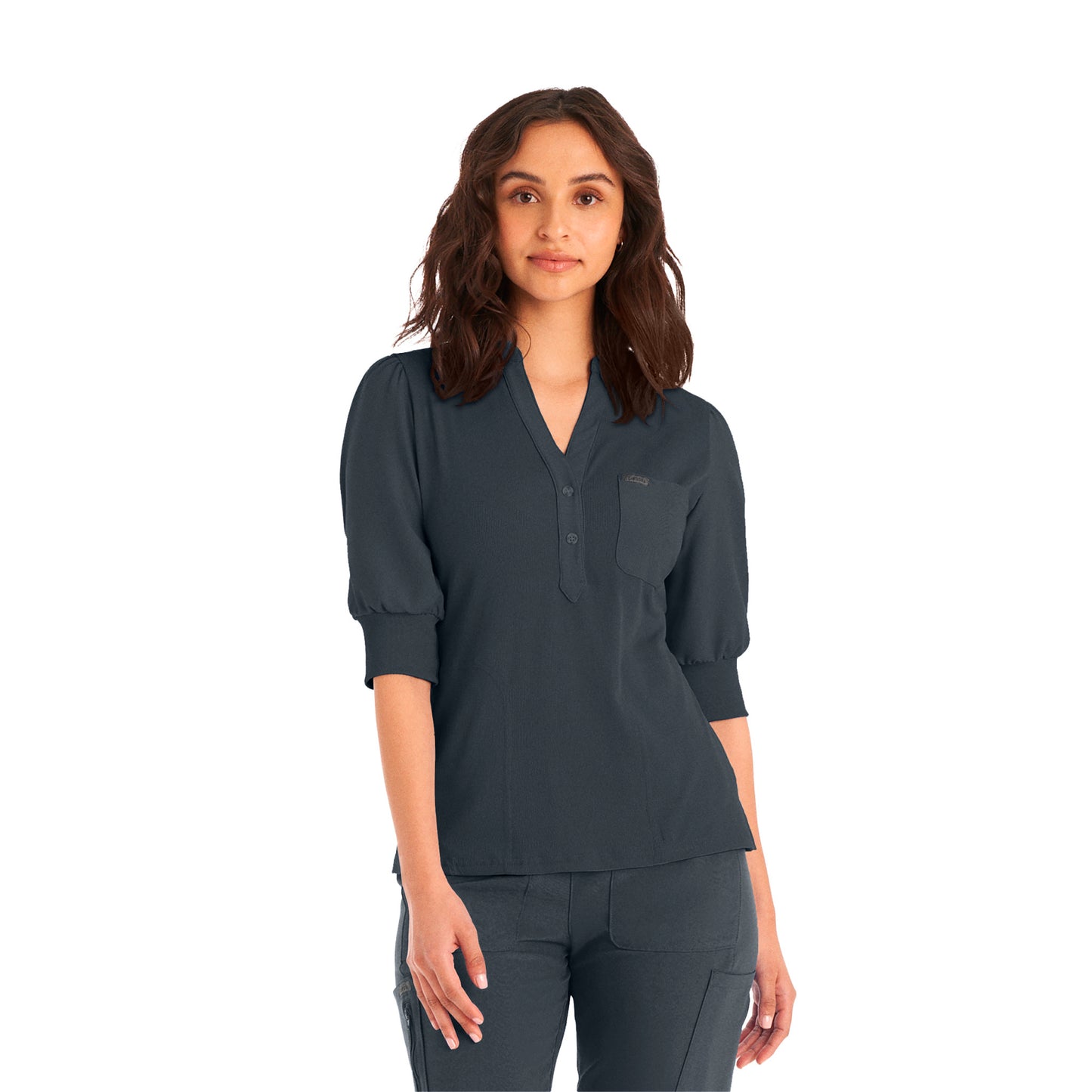 Forward 3-Pocket Y-Neck Top  | Pewter