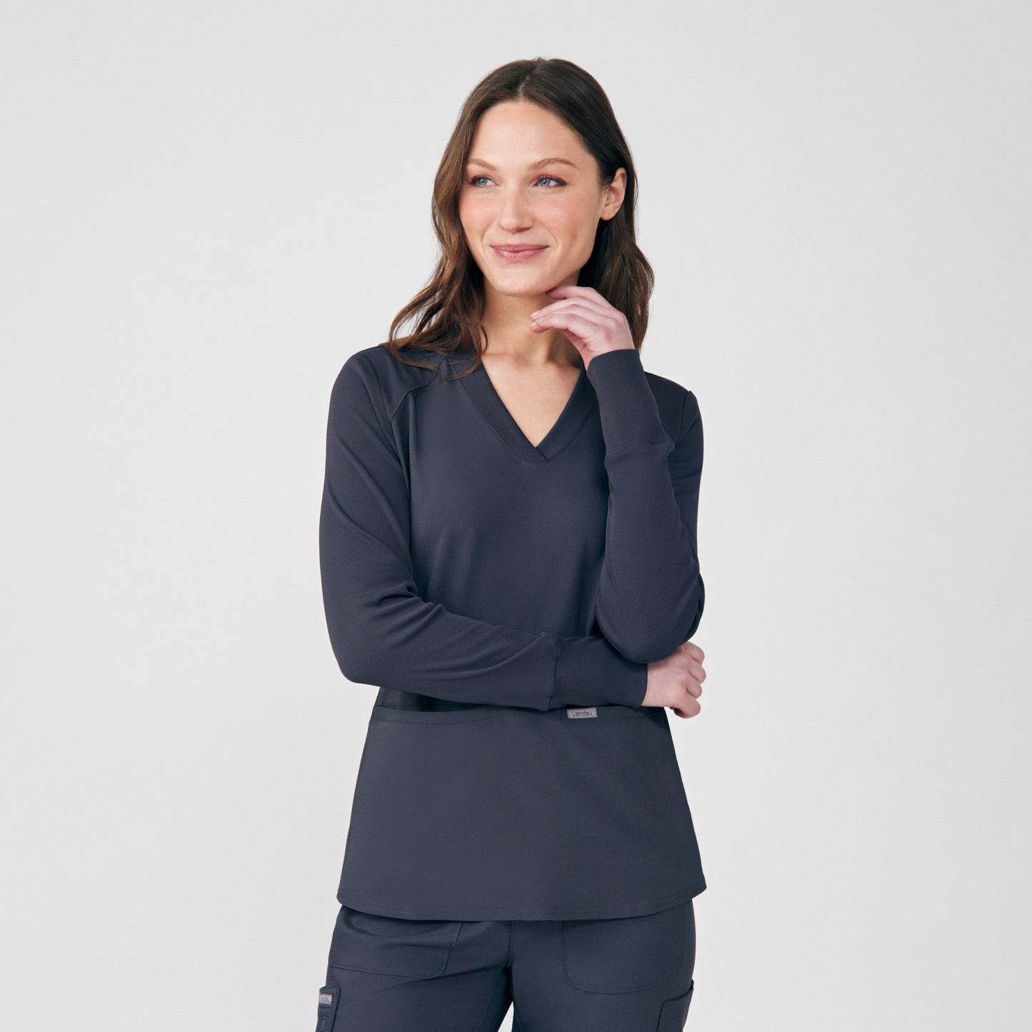 Forward 2-Pocket V-Neck Top  | Pewter