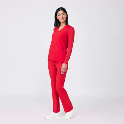 Forward 2-Pocket V-Neck Top  | Red