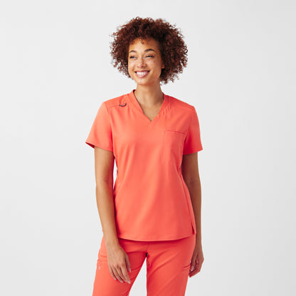 VIBE 2-Pocket V-Neck Top  | Coral Sunset