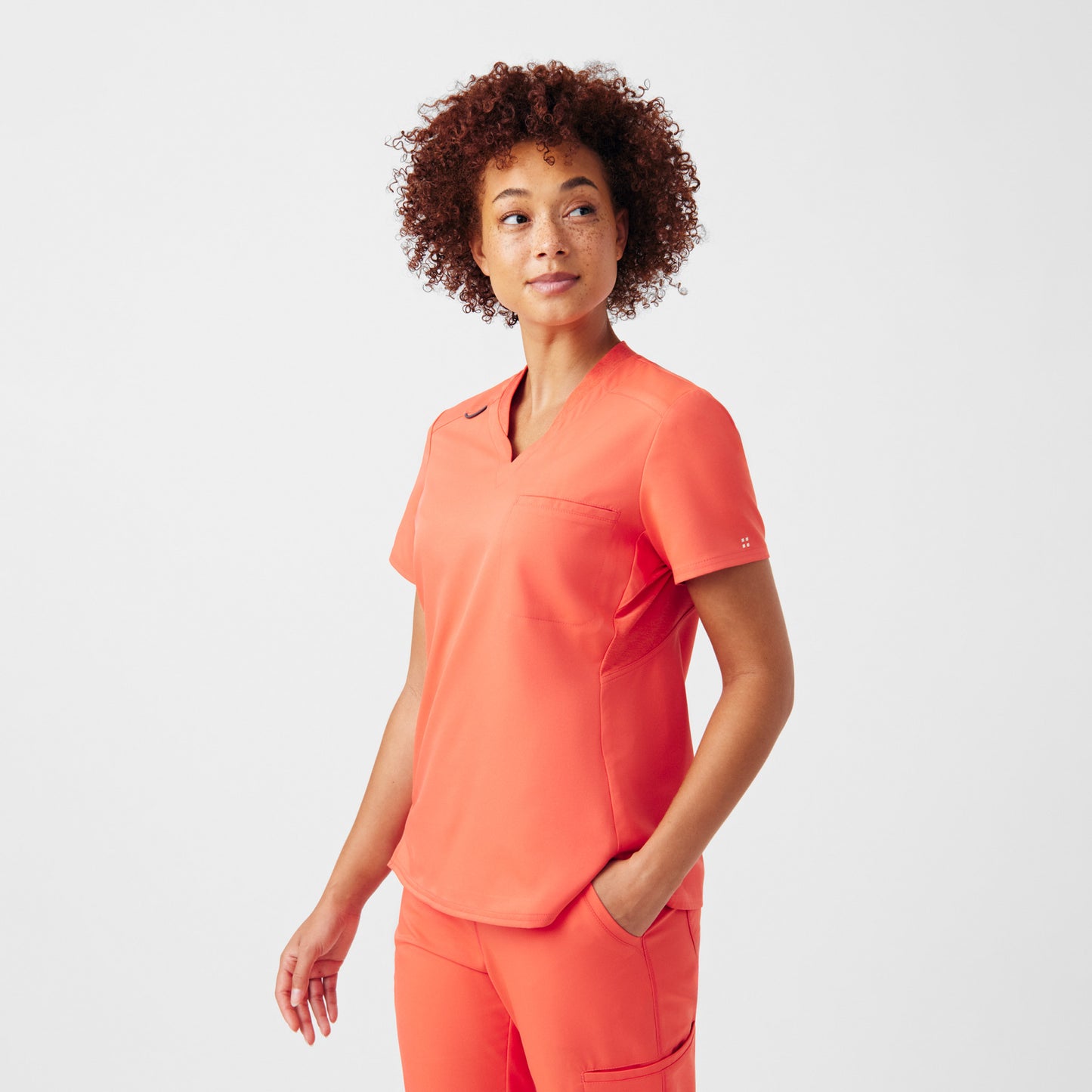VIBE 2-Pocket V-Neck Top  | Coral Sunset