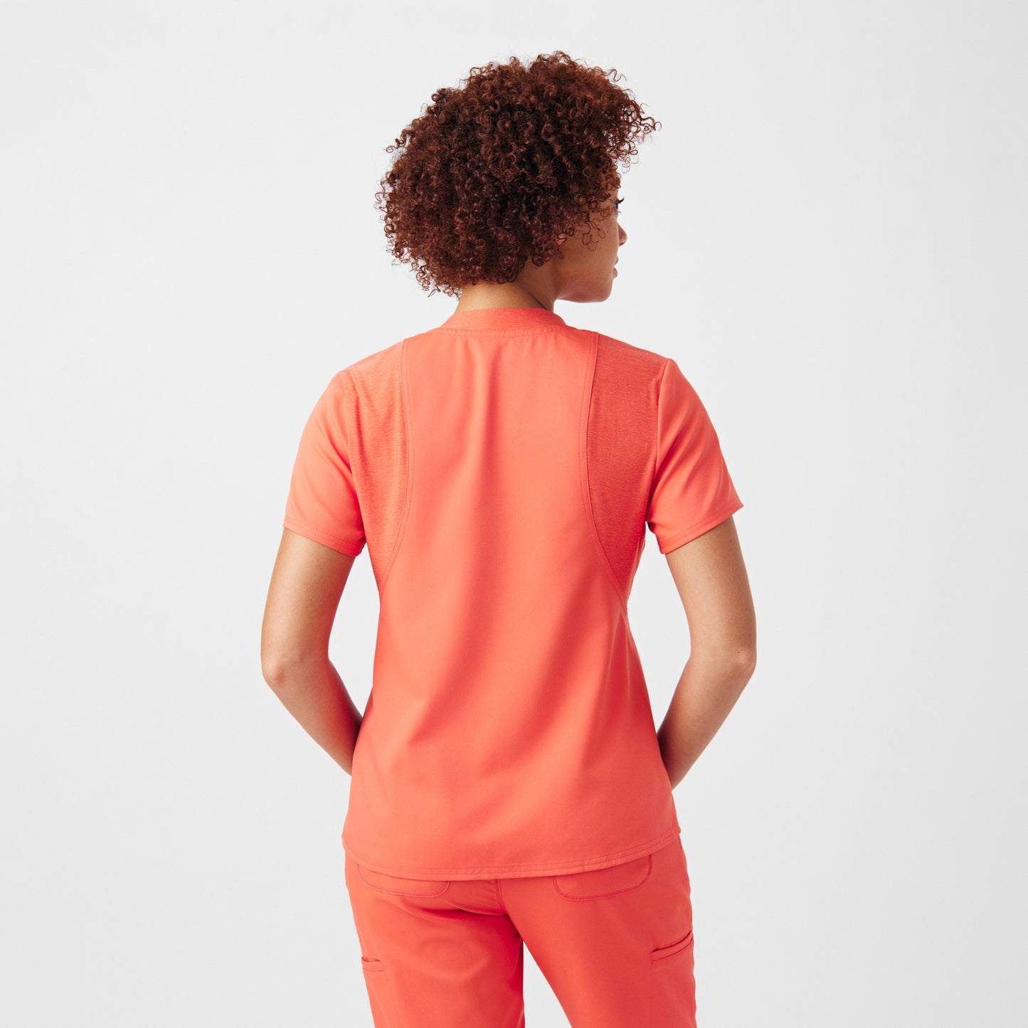 VIBE 2-Pocket V-Neck Top  | Coral Sunset