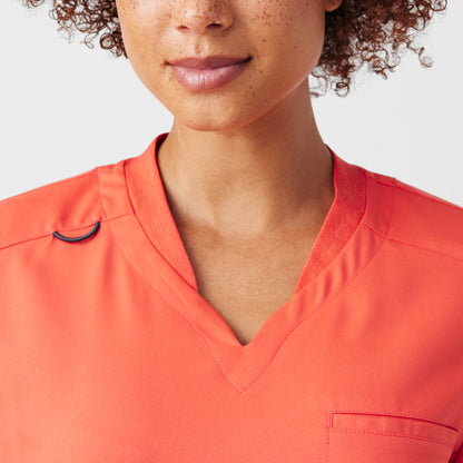 VIBE 2-Pocket V-Neck Top  | Coral Sunset
