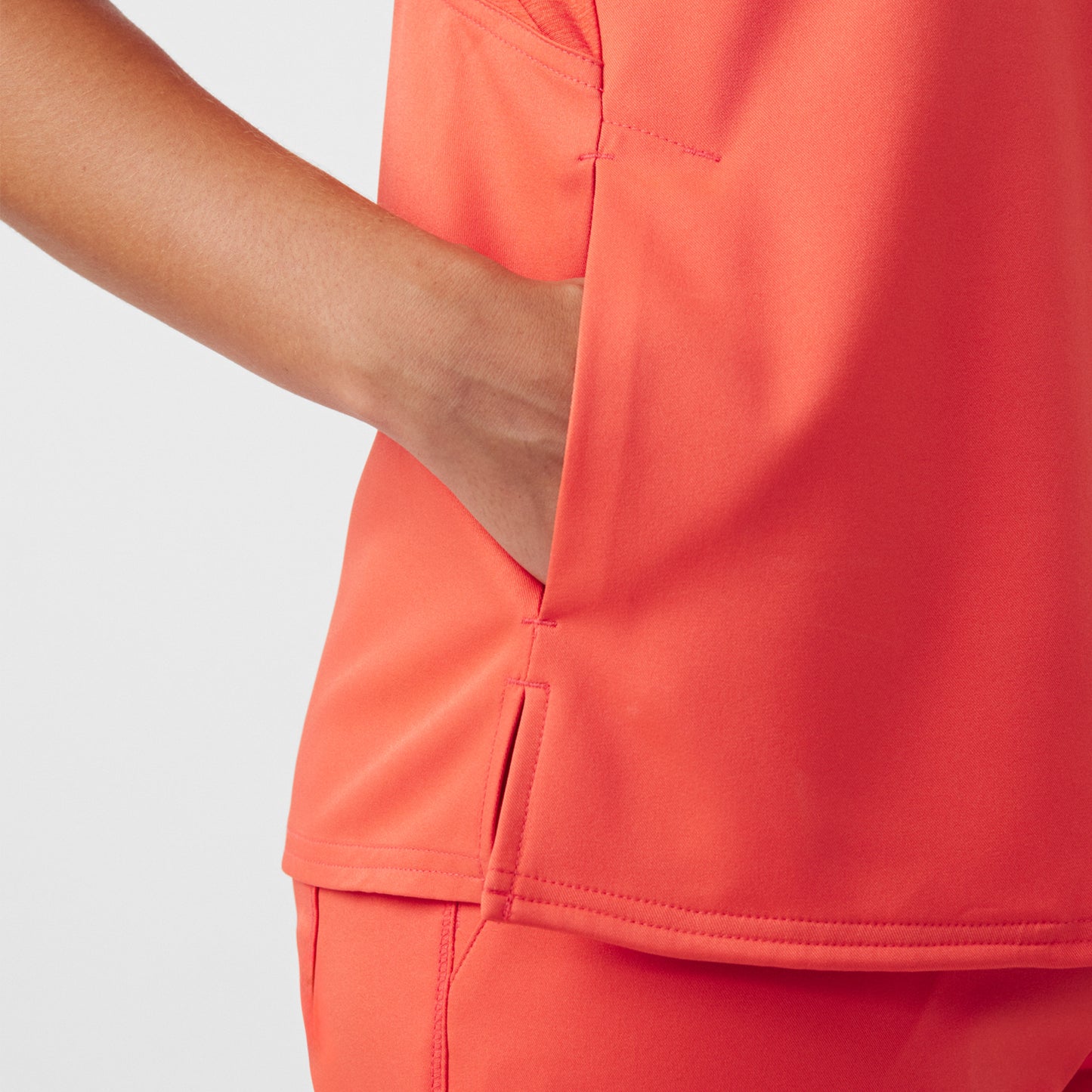 VIBE 2-Pocket V-Neck Top  | Coral Sunset