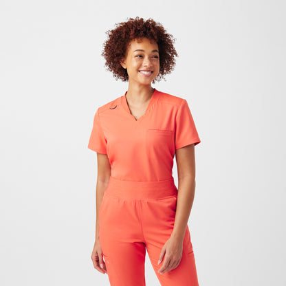 VIBE 2-Pocket V-Neck Top  | Coral Sunset
