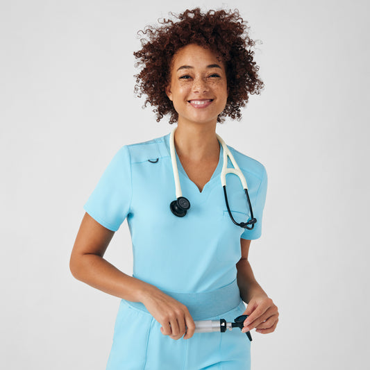 VIBE 2-Pocket V-Neck Top  | Island Blue