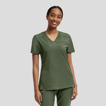 VIBE 2-Pocket V-Neck Top  | Olive