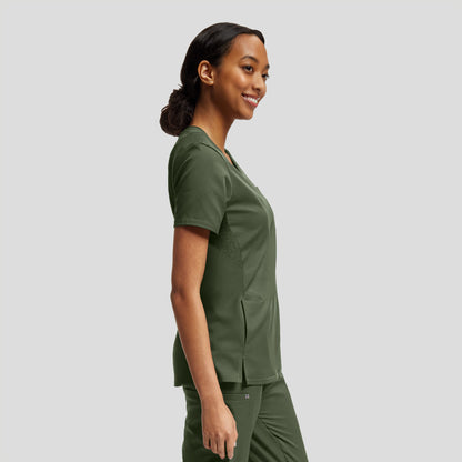 VIBE 2-Pocket V-Neck Top  | Olive
