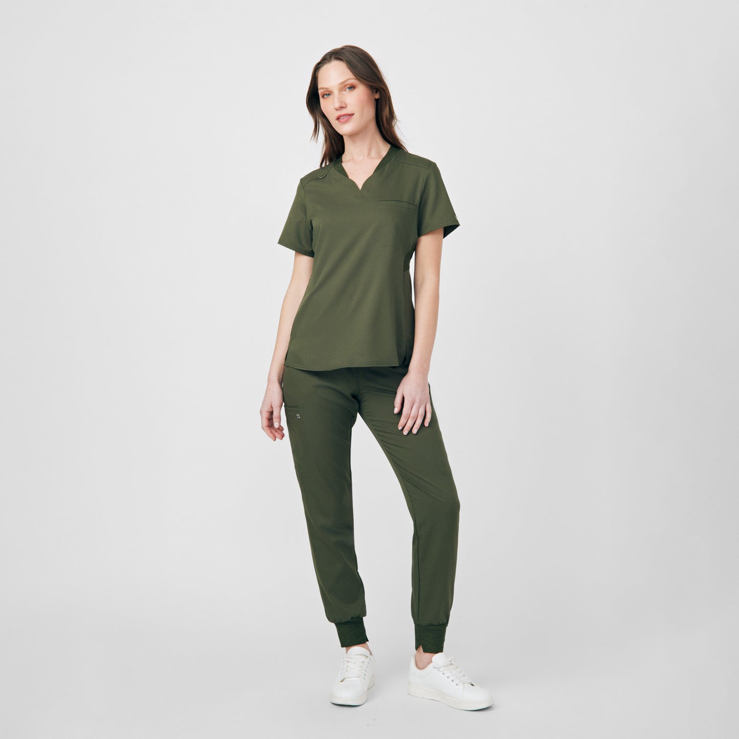 VIBE 2-Pocket V-Neck Top  | Olive