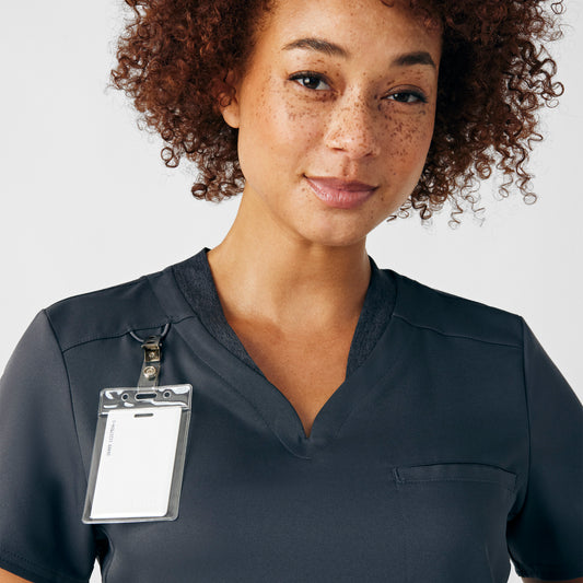 VIBE 2-Pocket V-Neck Top  | Pewter