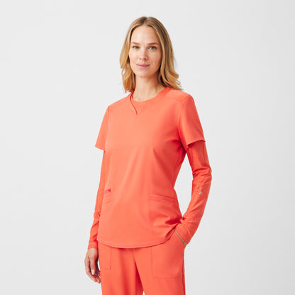 VIBE 3-Pocket V-Neck Top  | Coral Sunset