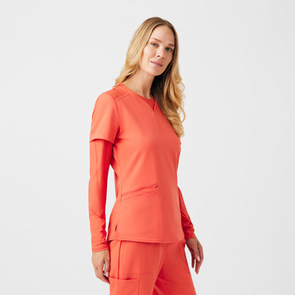 VIBE 3-Pocket V-Neck Top  | Coral Sunset