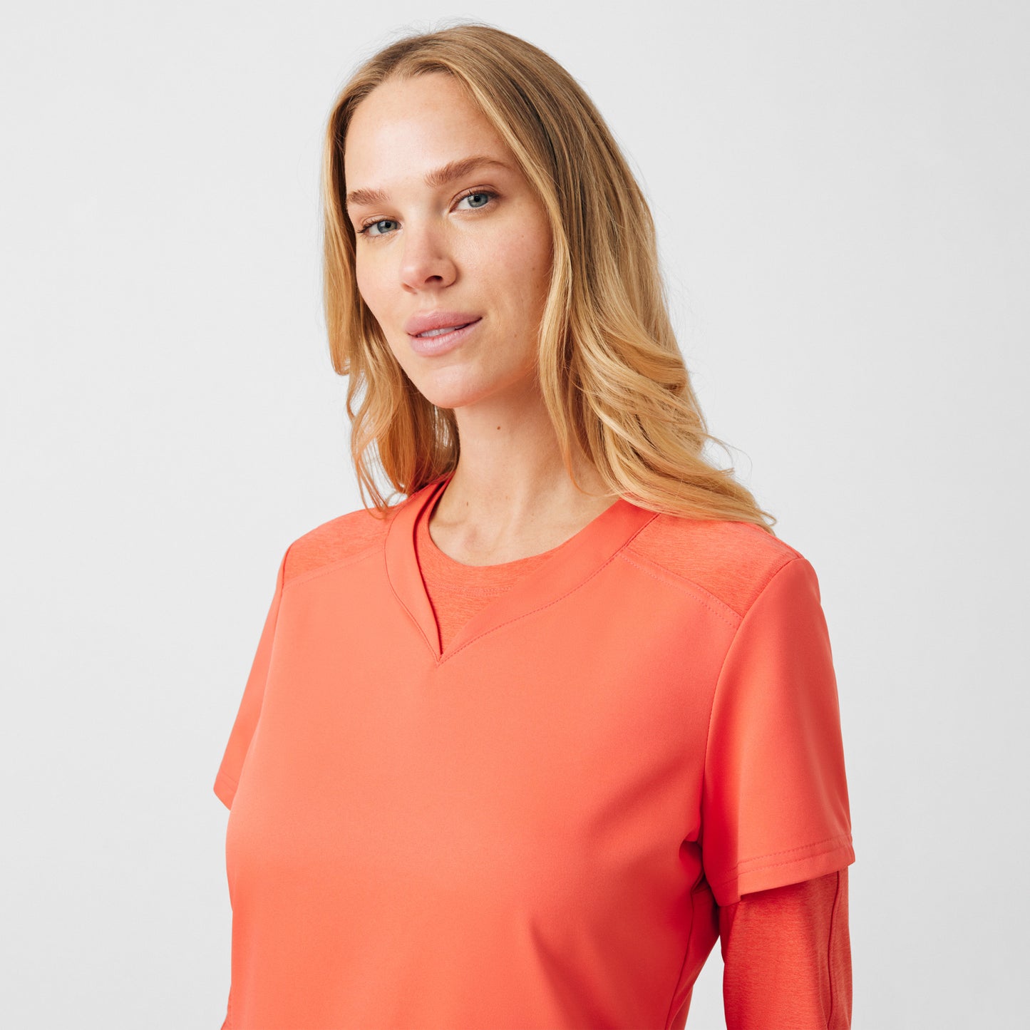 VIBE 3-Pocket V-Neck Top  | Coral Sunset