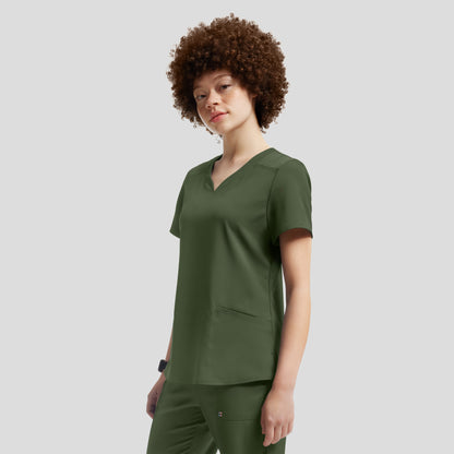 VIBE 3-Pocket V-Neck Top  | Olive