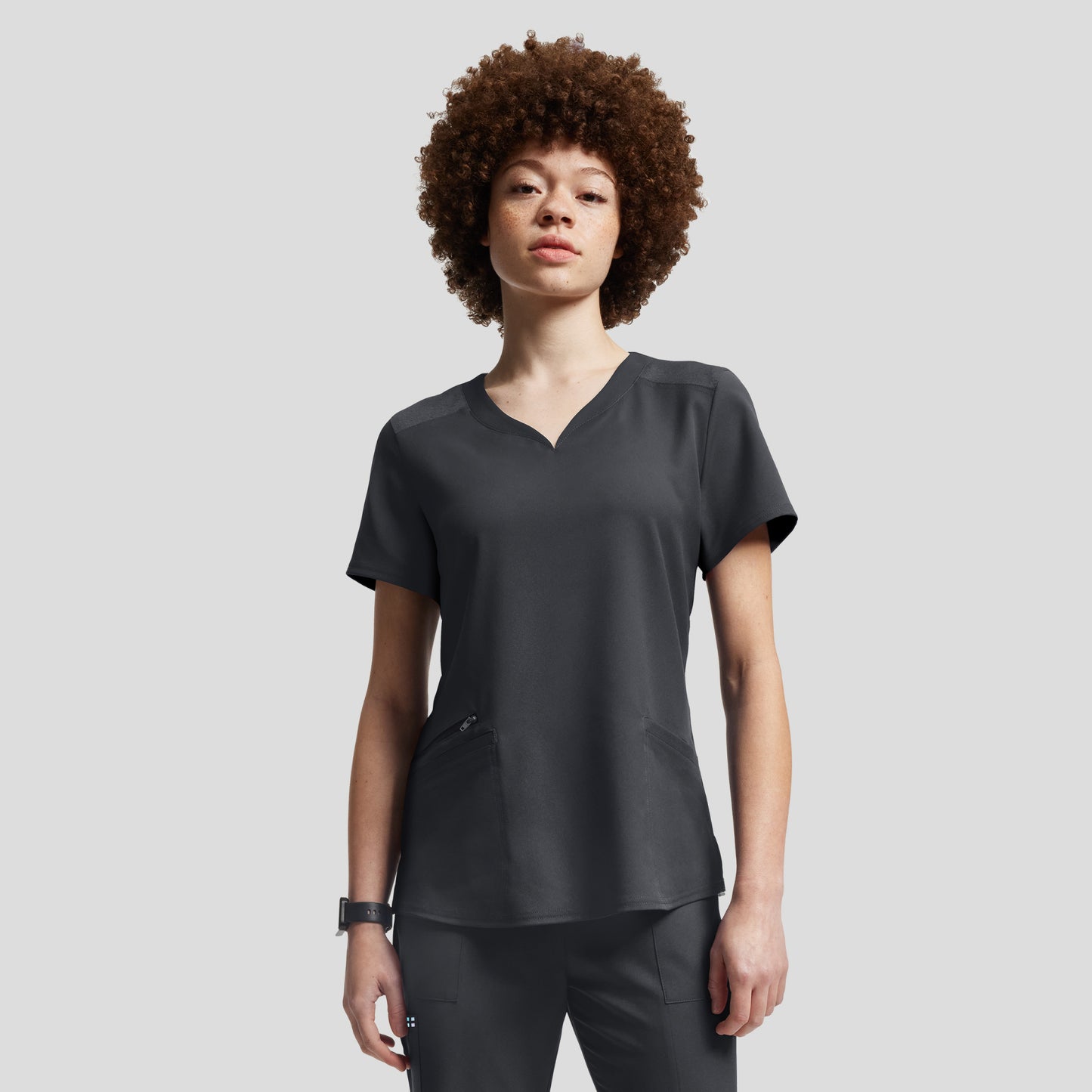 VIBE 3-Pocket V-Neck Top  | Pewter