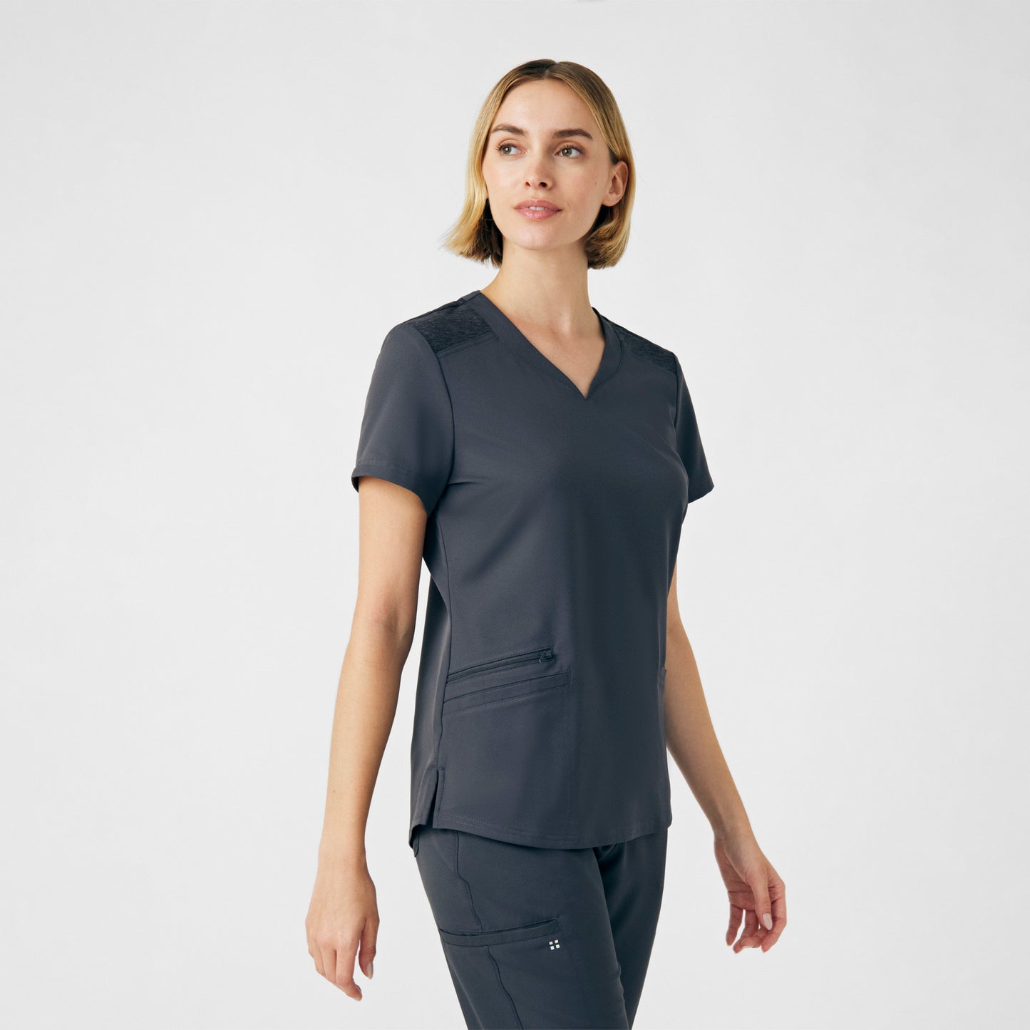 VIBE 3-Pocket V-Neck Top  | Pewter