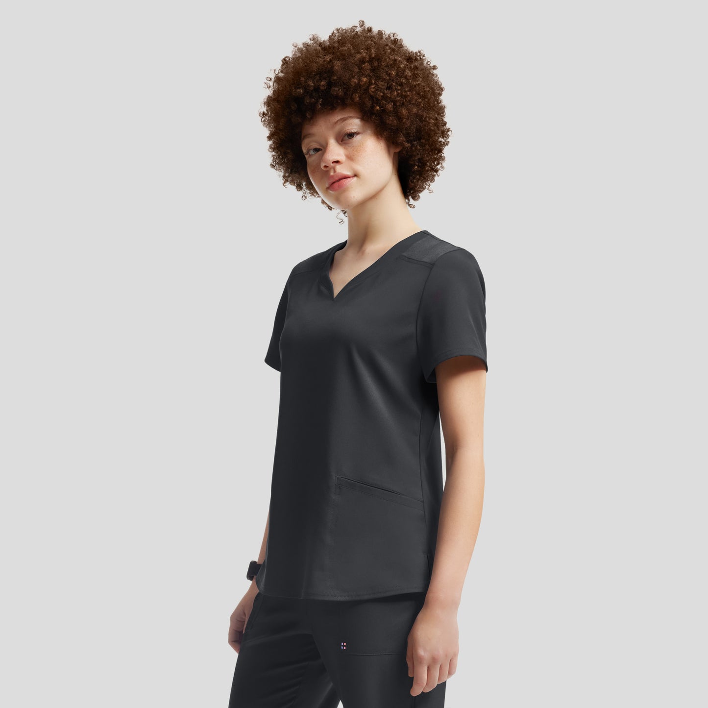 VIBE 3-Pocket V-Neck Top  | Pewter
