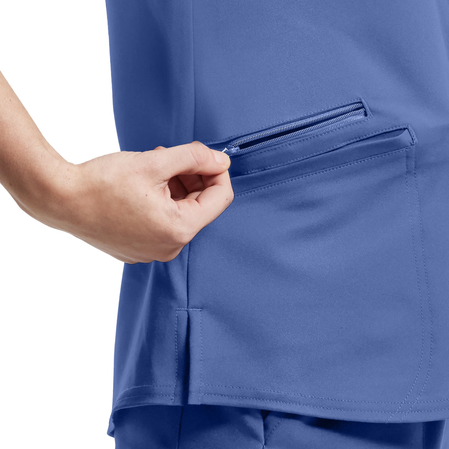 VIBE 3-Pocket V-Neck Top  | Pewter