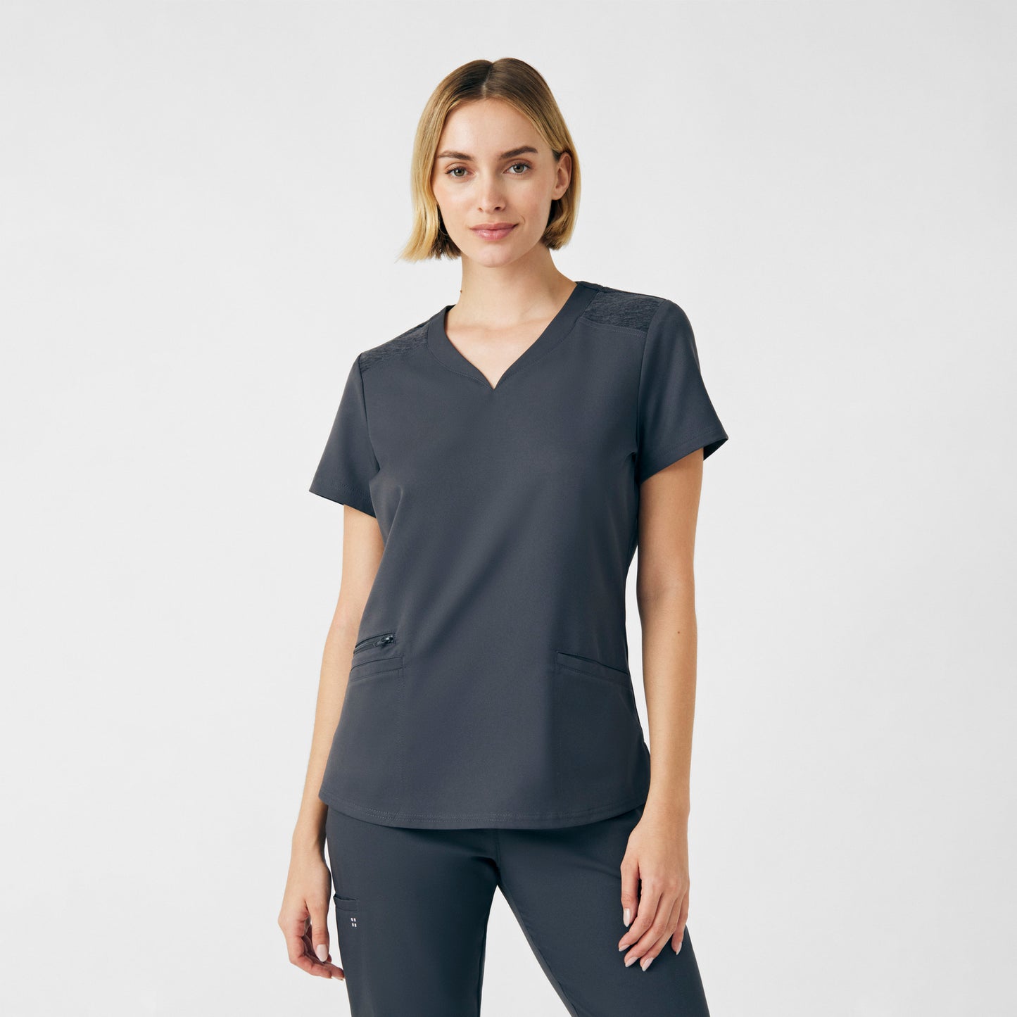 VIBE 3-Pocket V-Neck Top  | Pewter