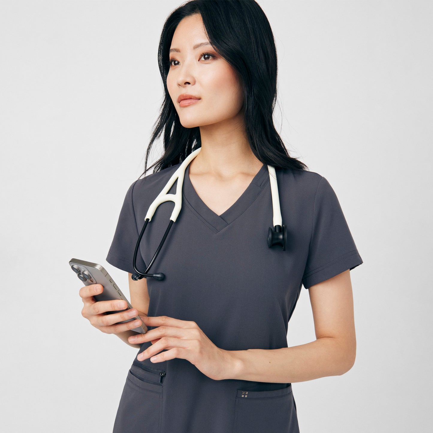 CRFT 3-Pocket V-Neck Top  | Pewter