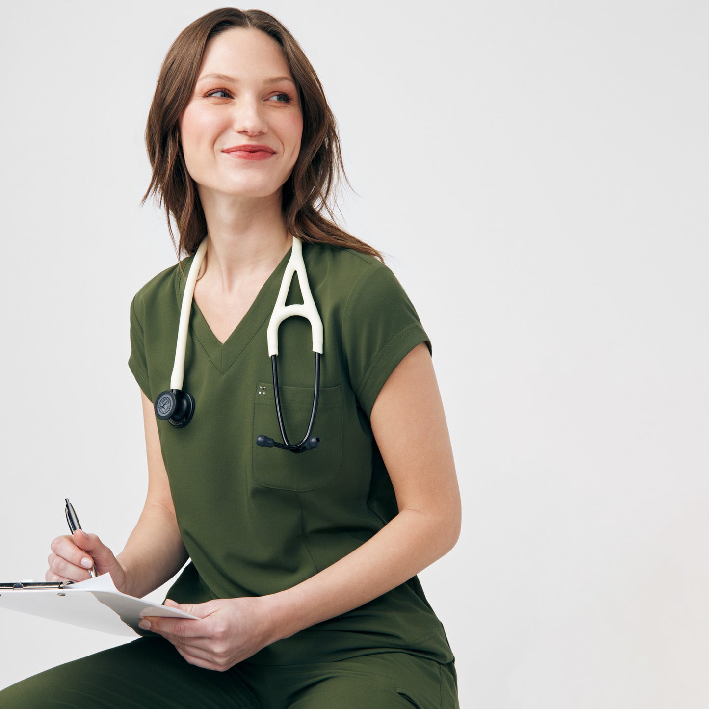 CRFT 1-Pocket V-Neck Top  | Olive